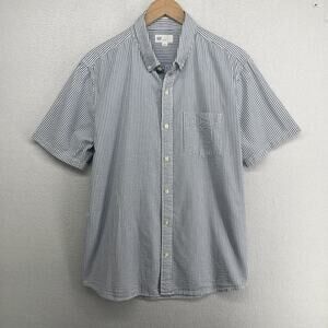 GAP Shirt Mens L Striped Button Up Short Sleeve Camp Cotton Blue